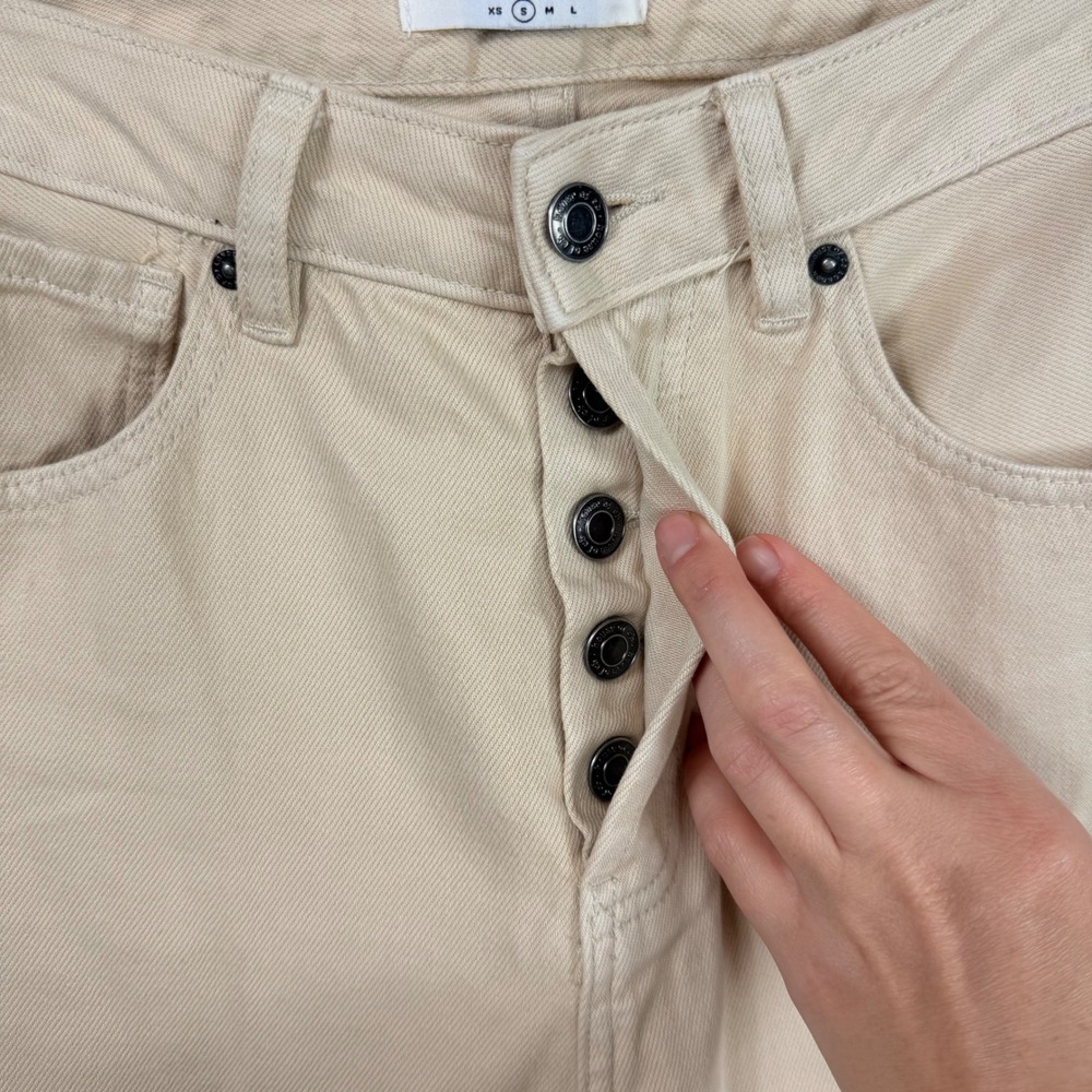 House of CB Yara Beige High Waisted Wide Leg Button Fly Cotton Jeans Small - Picture 5 of 10